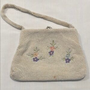 Vintage Cream Beaded and Pastel Floral Embroidered Clutch by Titche Goettinger